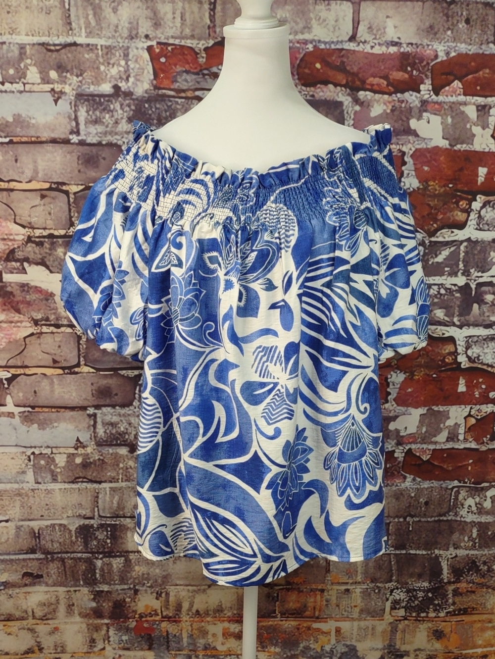 CeCe Puff Sleeve Floral Print Off-Shoulder Peasant Top